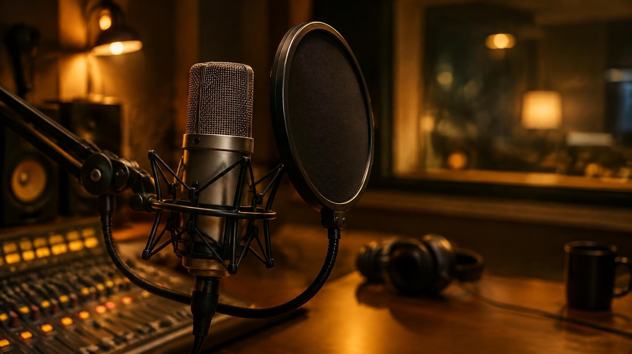Broadcast studio microphone with soft lighting